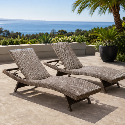 2-Pack Woven Chaise Lounge Set with Wheels