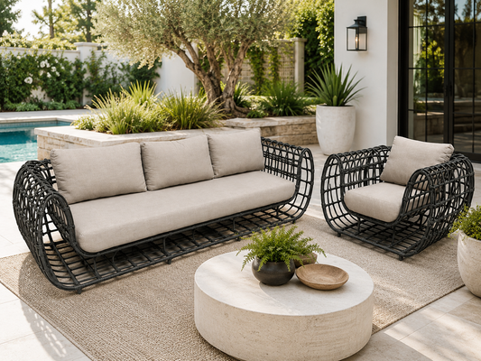 Designer Outdoor Wicker Sofa & Lounge Chair Set