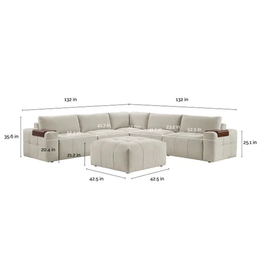 Cream 6-Piece Modular Sectional with Ottoman