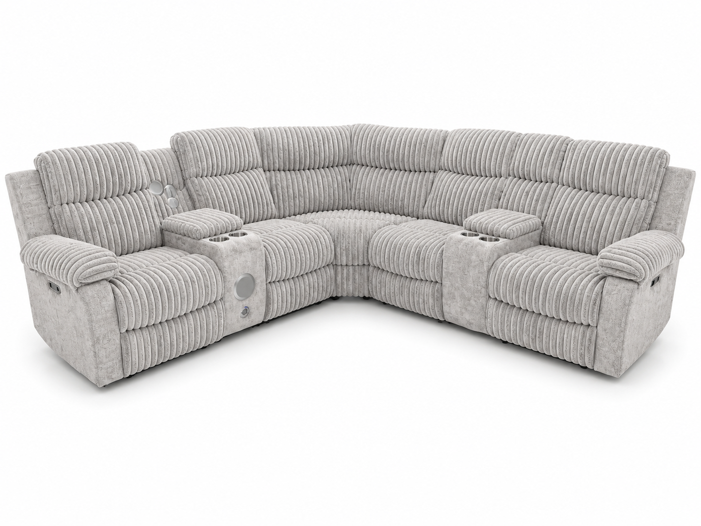 Power Reclining Corduroy Sectional with Bluetooth Speakers & LED Lighting