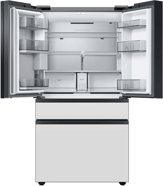 Bespoke 36 in. 29 cu. ft. Standard Depth 4-Door French Door Smart Refrigerator in White Glass with Beverage Center