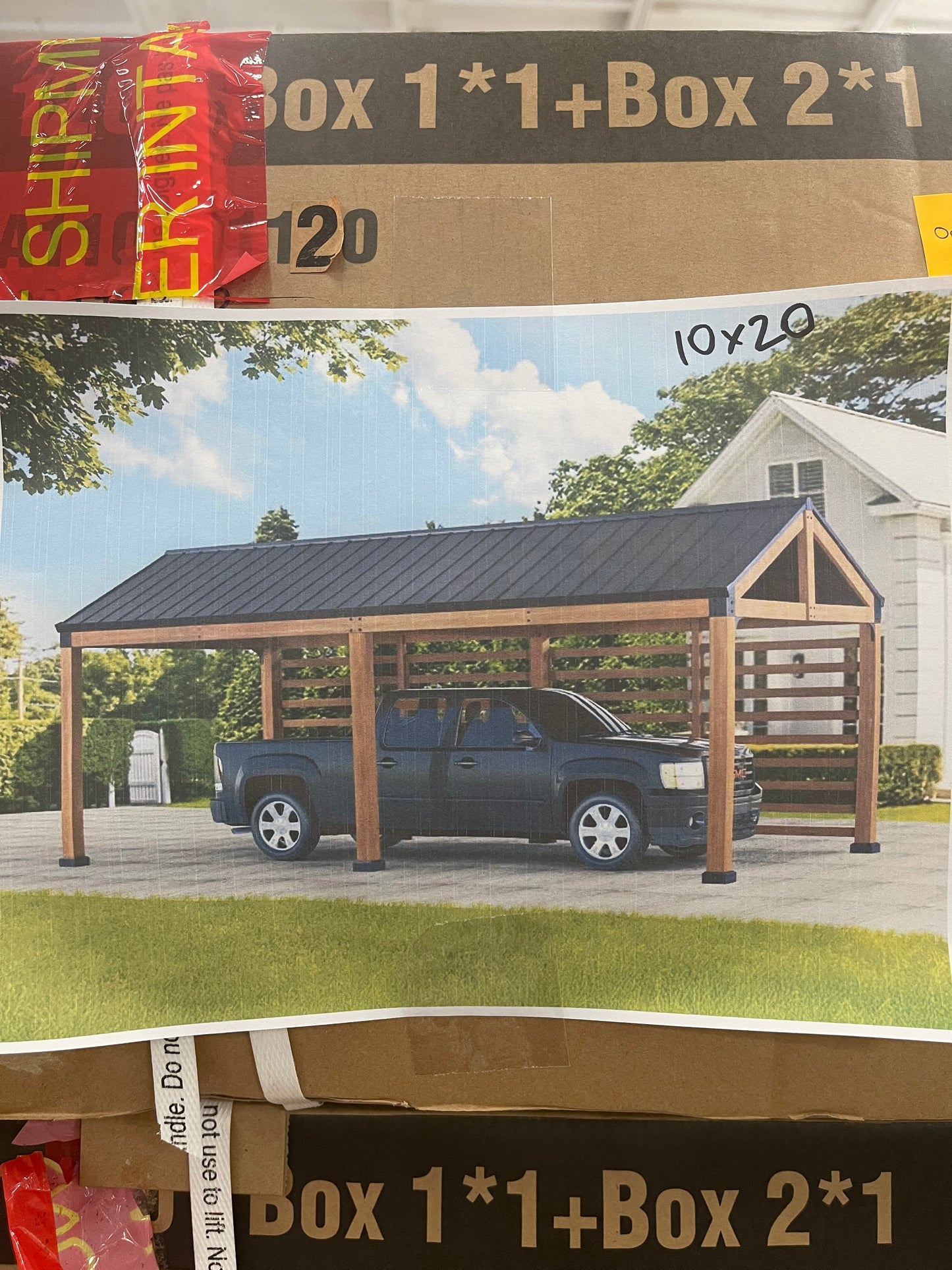 Newville Wood Carport with Privacy Wall & Rain Gutter – 10' x 20'