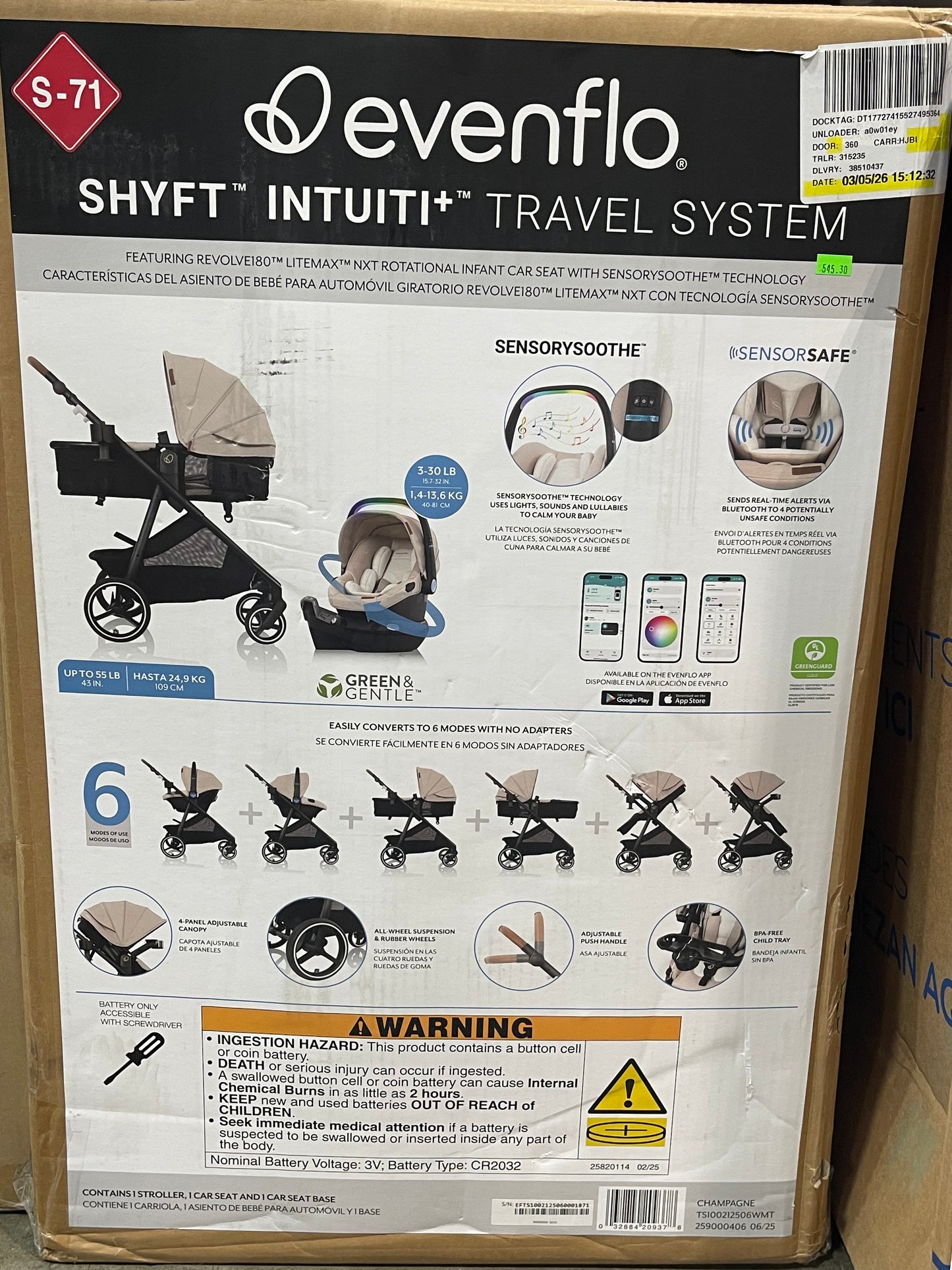 Evenflo Shyft Intuiti+ Travel System – Champagne