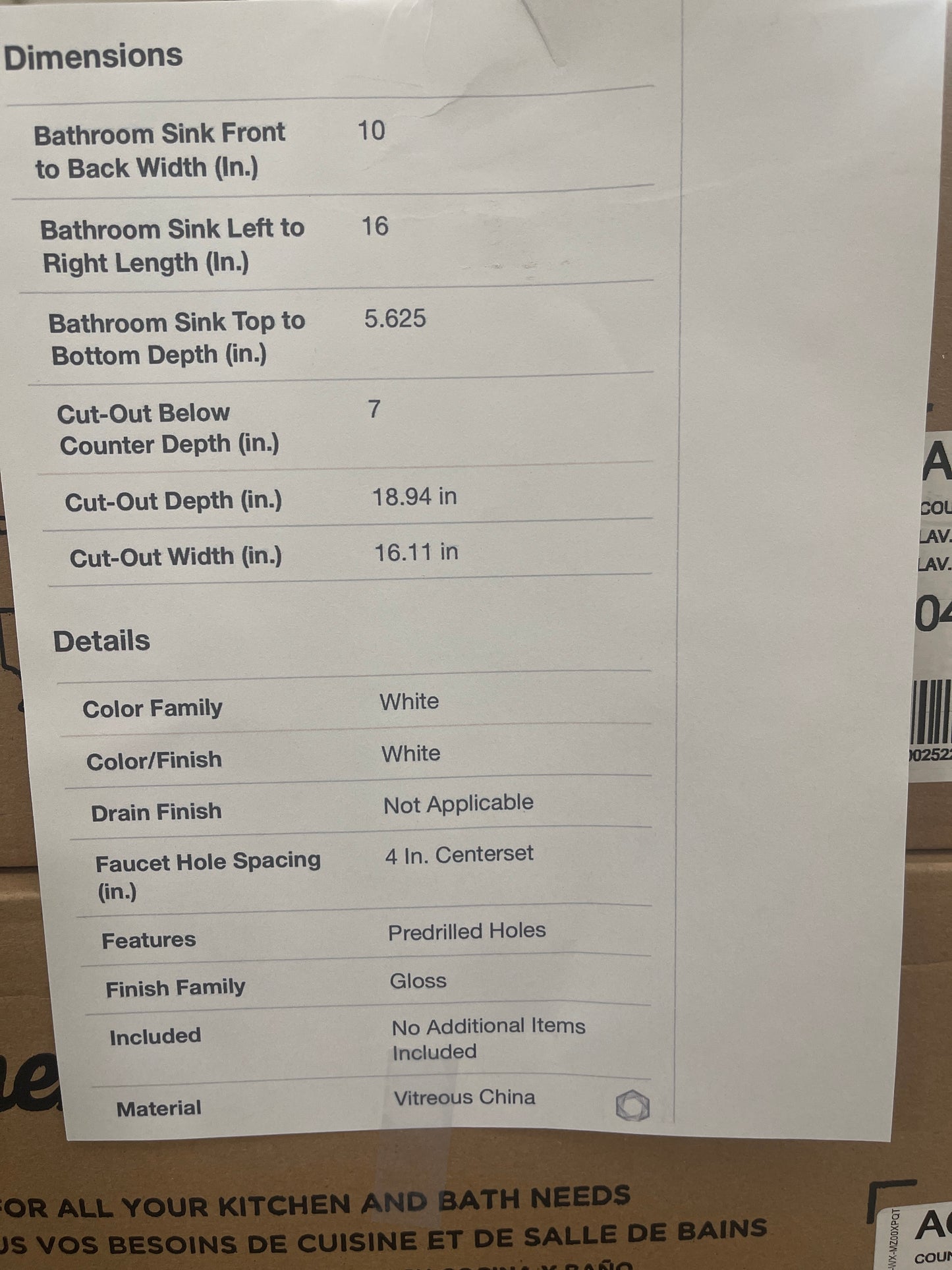 American Standard Bathroom Sink Bowl