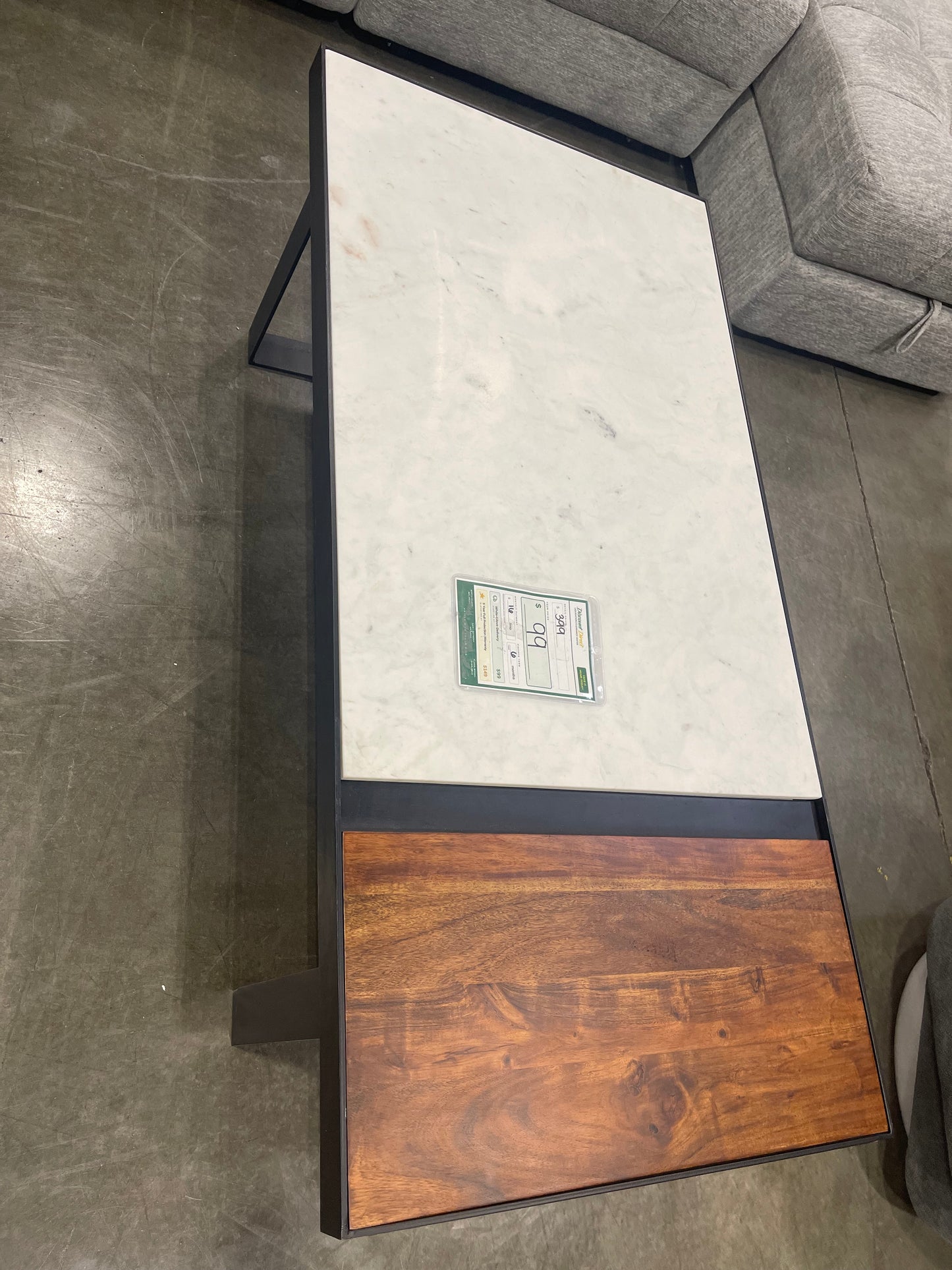 Contemporary Marble & Acacia Wood Coffee Table