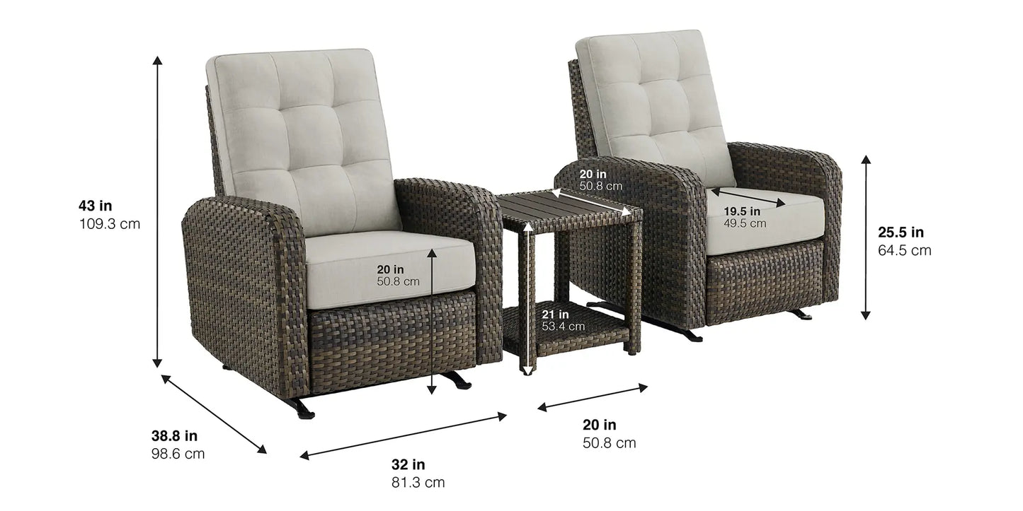 Bay 3-piece Outdoor Patio Glider Recliner Set