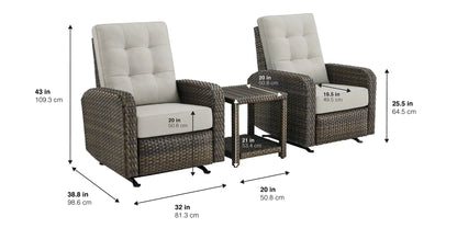 Bay 3-piece Outdoor Patio Glider Recliner Set