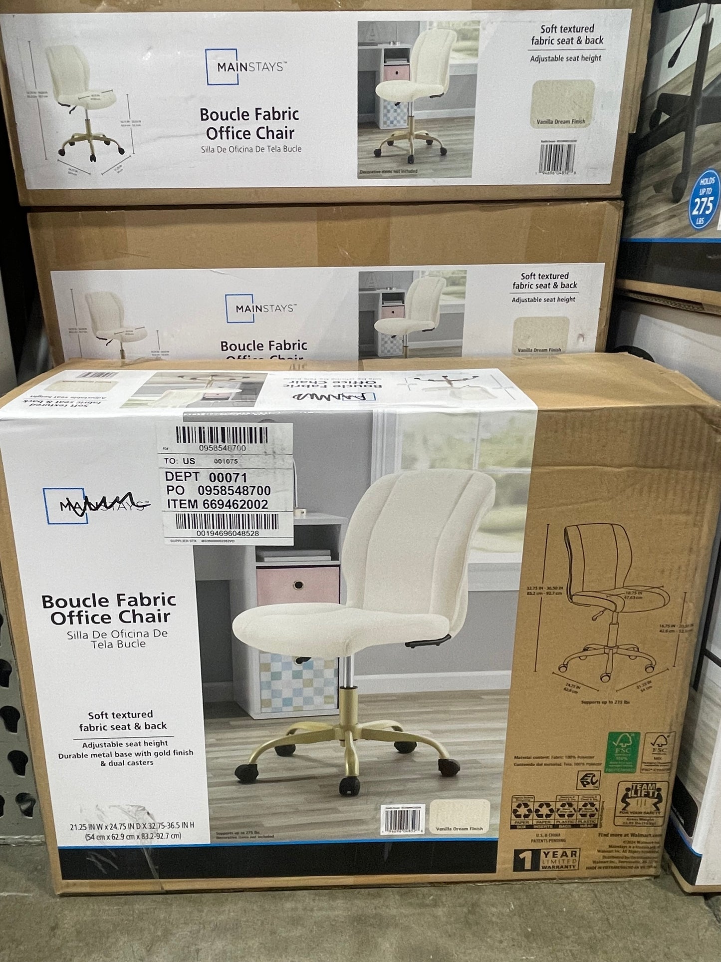 Mainstays Bouclé Armless Office Chair – Cream