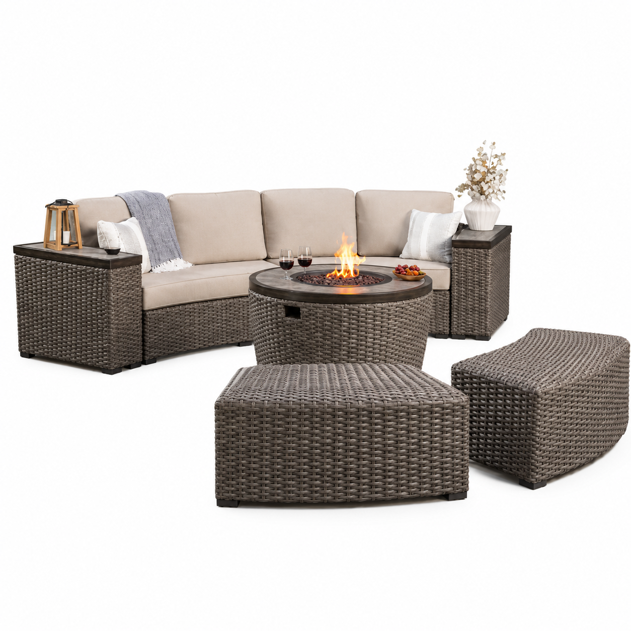 7-Piece Modular Outdoor Seating Set with Fire Table