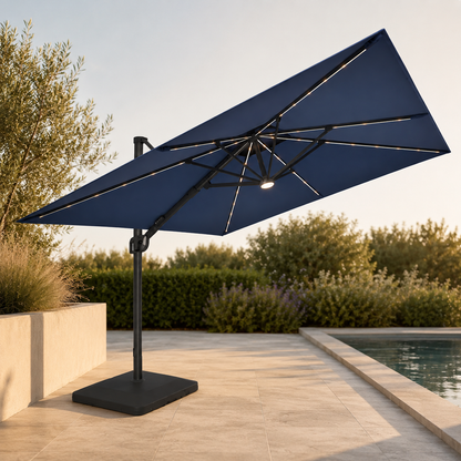 10 ft. Square Cantilever Umbrella with Solar LED Lighting