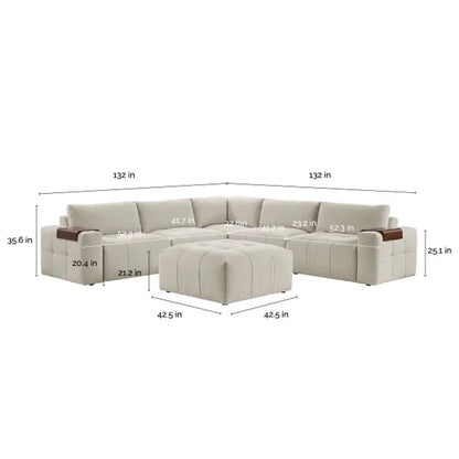 Cream 6-Piece Modular Sectional with Ottoman