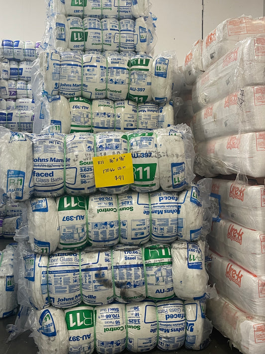 Johns Manville R-11 Unfaced Fiberglass Insulation – 170.66 SQ FT (16" x 96") – Steel Stud