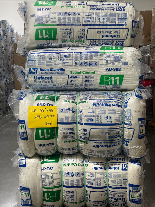 Johns Manville R-11 Unfaced Fiberglass Insulation – 256 SQ FT (24" x 96") – Steel Stud