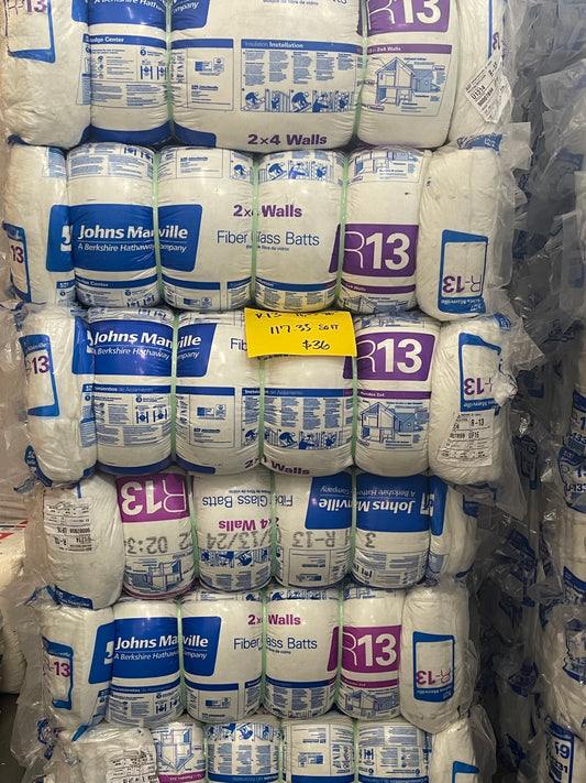 Johns Manville R-13 Fiberglass Insulation Batts – 117.33 SQ FT (2x4 Walls)