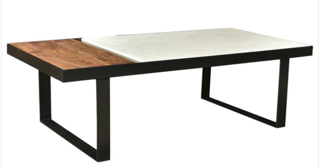 Contemporary Marble & Acacia Wood Coffee Table