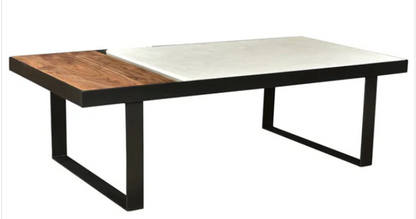 Contemporary Marble & Acacia Wood Coffee Table