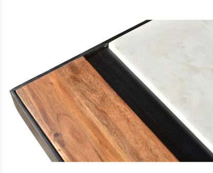 Contemporary Marble & Acacia Wood Coffee Table