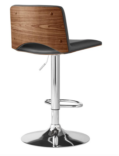 Thierry Adjustable Swivel Bar Stool – Gray Faux Leather & Walnut Finish
