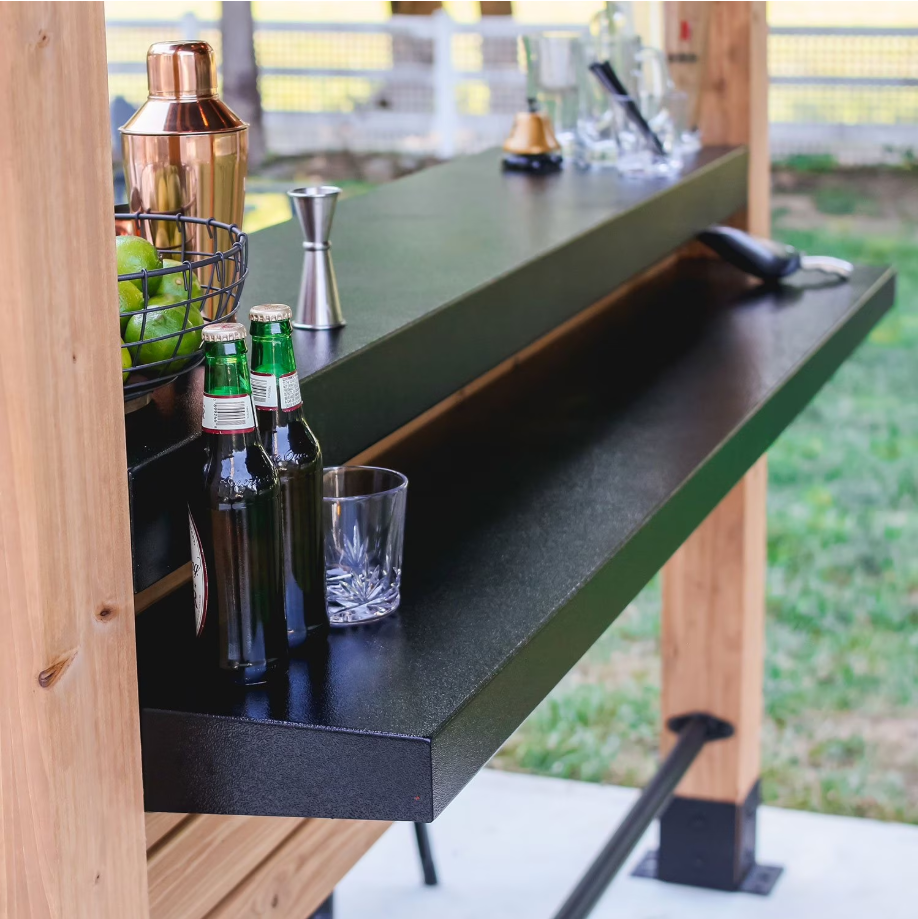 Outdoor Cedar Entertainment Bar Gazebo with Steel Roof & PowerPort®