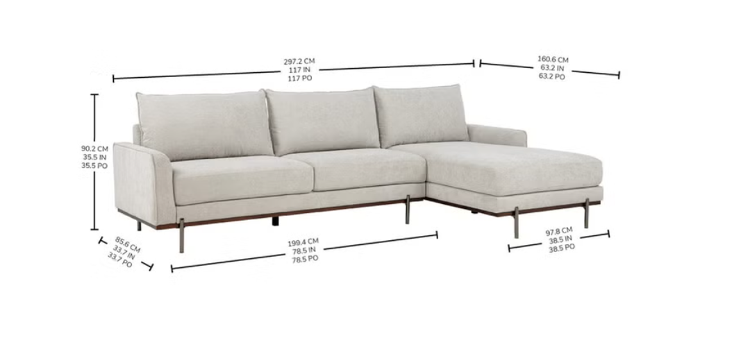Myla 2-Piece Fabric Sofa Chaise – Taupe