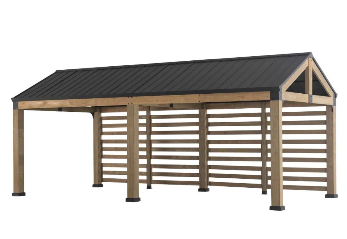 Newville Wood Carport with Privacy Wall & Rain Gutter – 10' x 20'