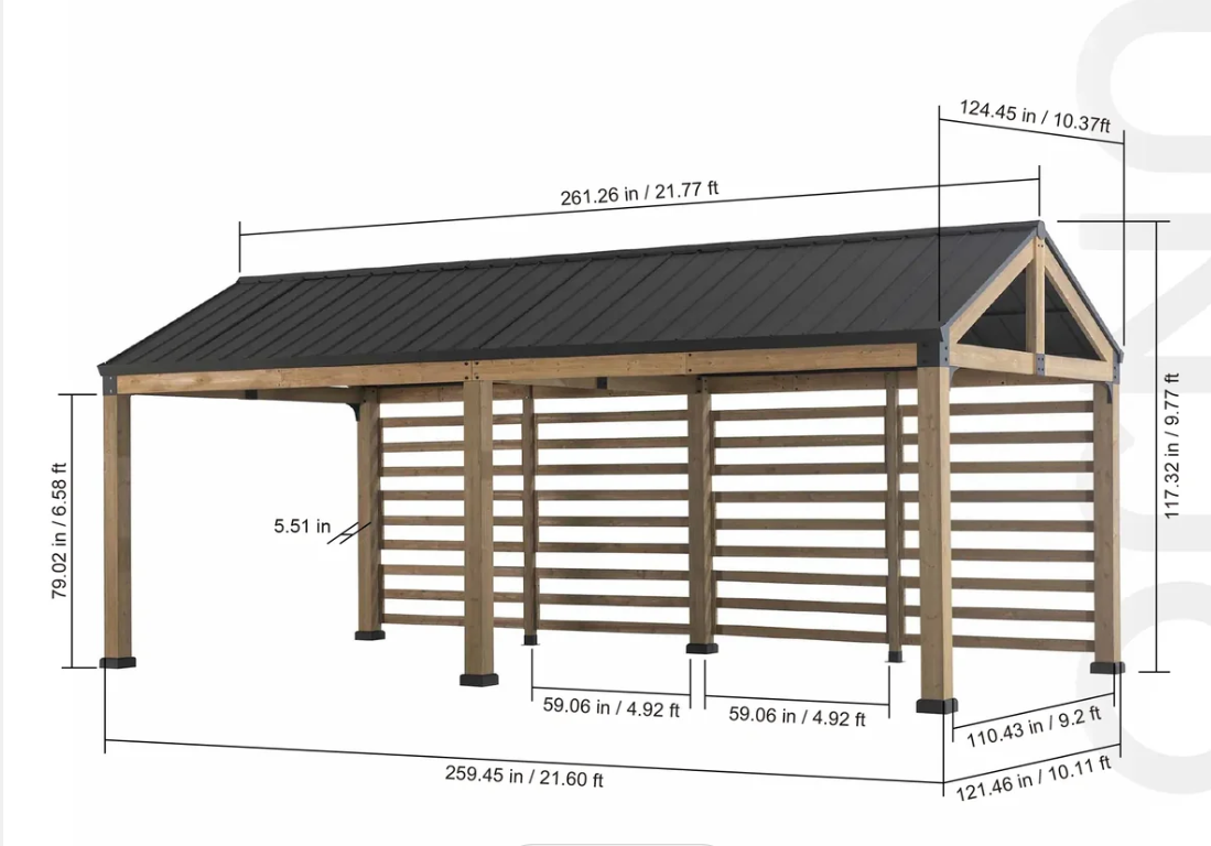 Newville Wood Carport with Privacy Wall & Rain Gutter – 10' x 20'