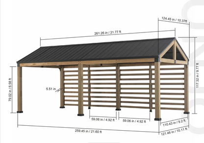 Newville Wood Carport with Privacy Wall & Rain Gutter – 10' x 20'