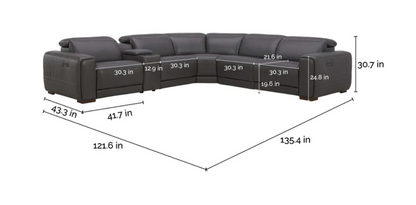 Aiden & Ivy 6-Piece Power Reclining Leather Sectional with Storage Console