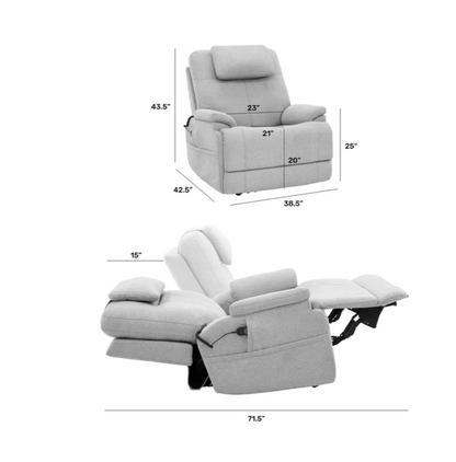 Flexsteel Model 1 Power Lift Sleep Chair – Light Gray