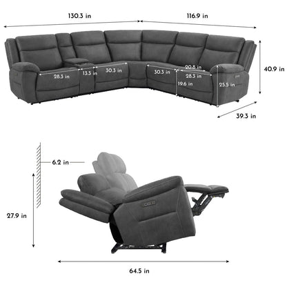 Grey 6pc Reclining Sectional