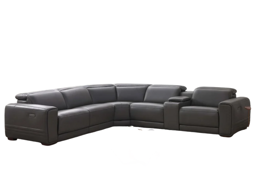 Aiden & Ivy 6-Piece Power Reclining Leather Sectional with Storage Console