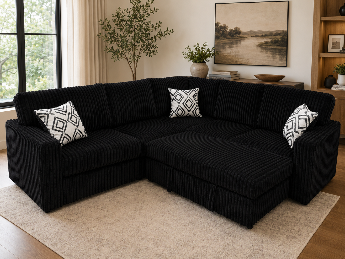 Oversized Corduroy Modular Sectional with Pull-Out Loungers