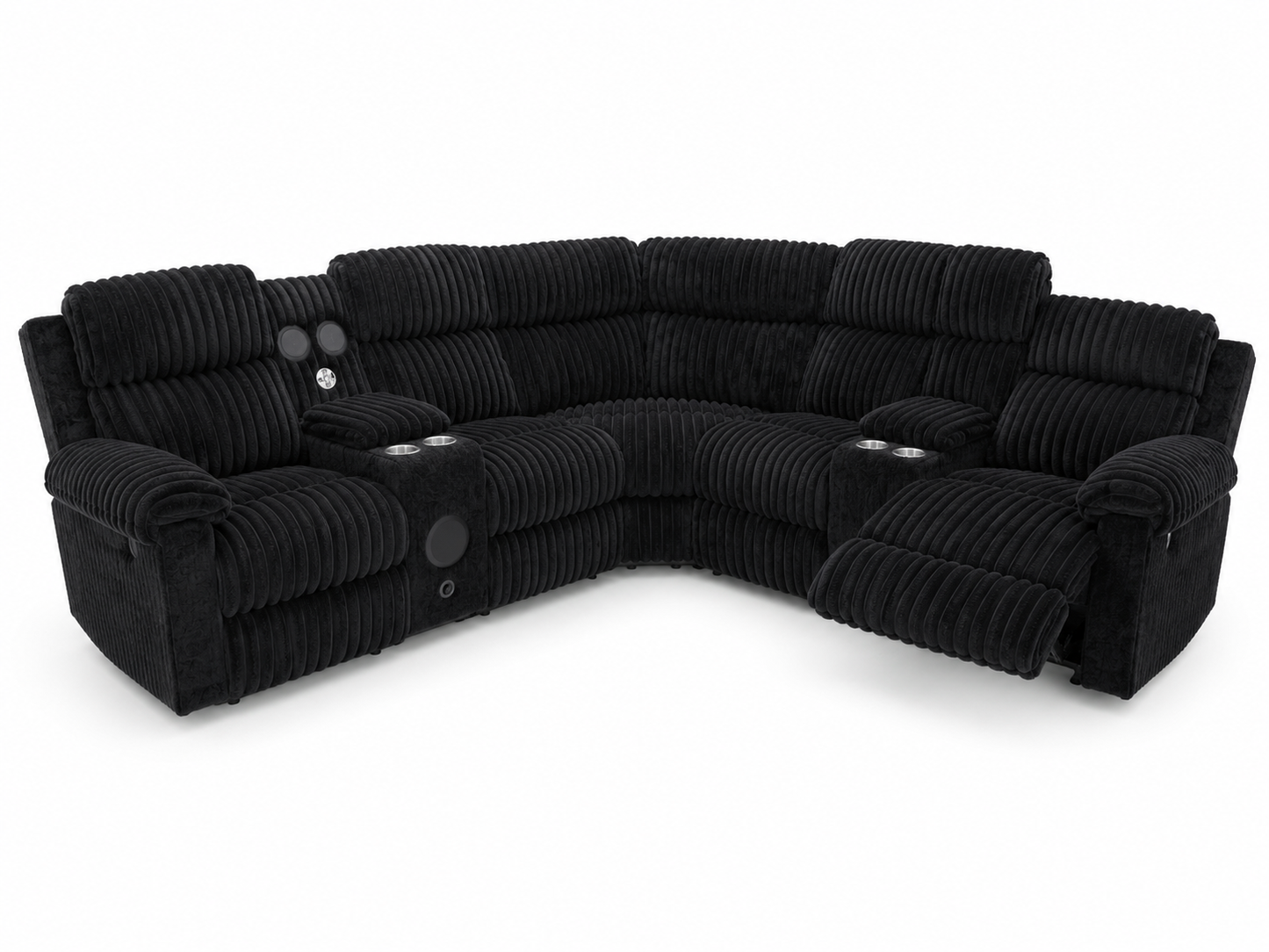 Power Reclining Corduroy Sectional with Bluetooth Speakers & LED Lighting
