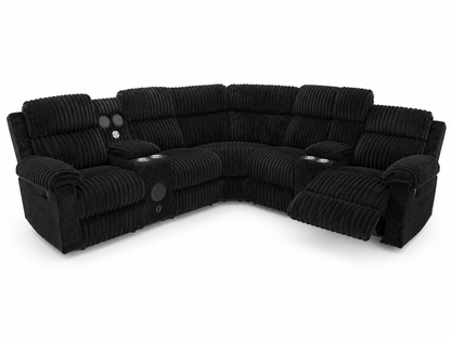 Power Reclining Corduroy Sectional with Bluetooth Speakers & LED Lighting