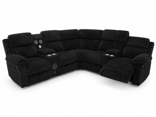 Power Reclining Corduroy Sectional with Bluetooth Speakers & LED Lighting