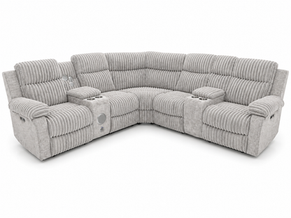Power Reclining Corduroy Sectional with Bluetooth Speakers & LED Lighting