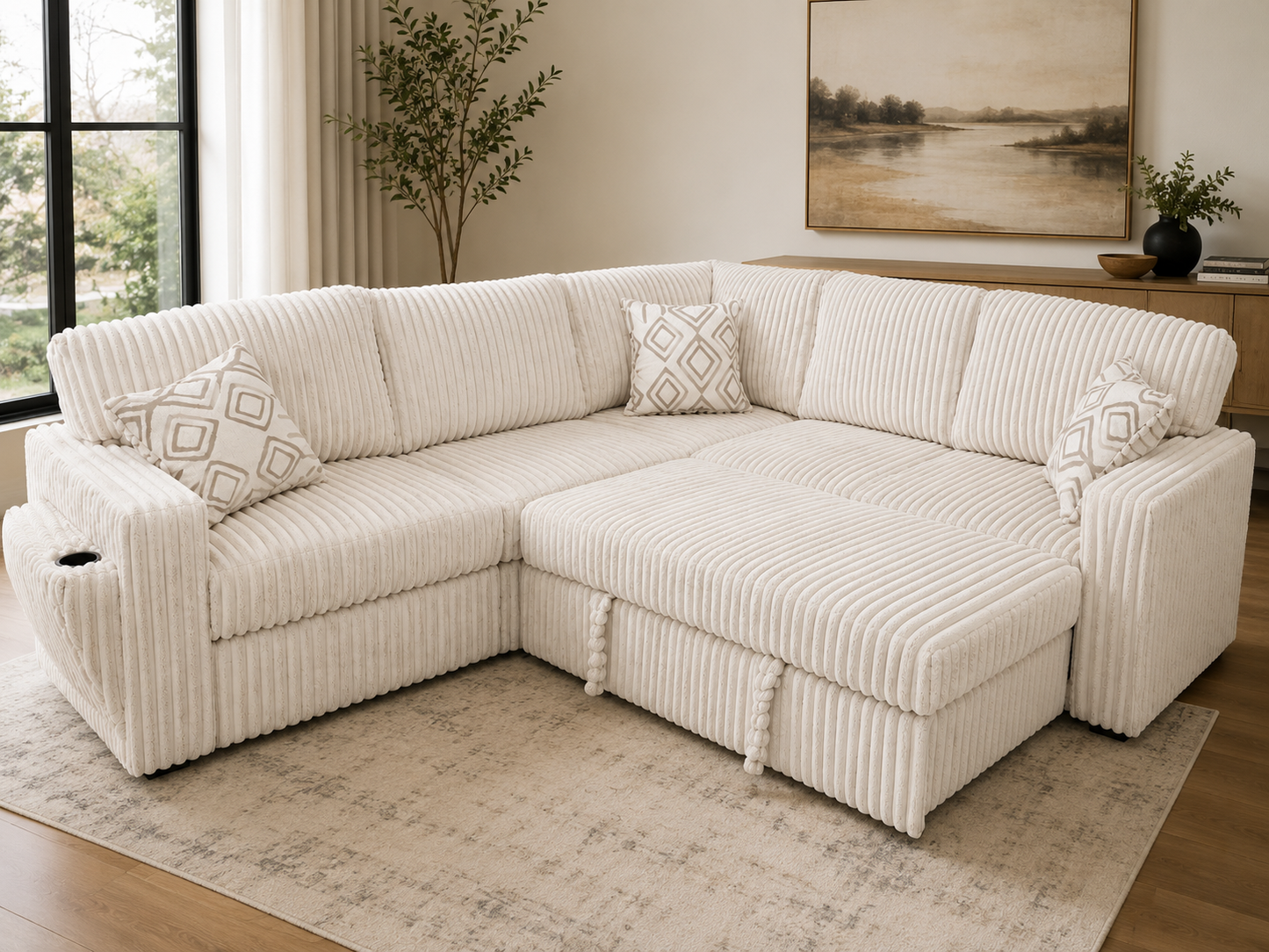 Oversized Corduroy Modular Sectional with Pull-Out Loungers