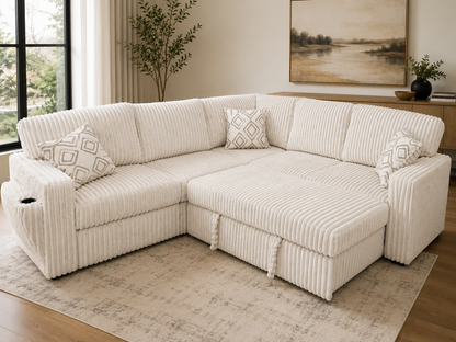Oversized Corduroy Modular Sectional with Pull-Out Loungers