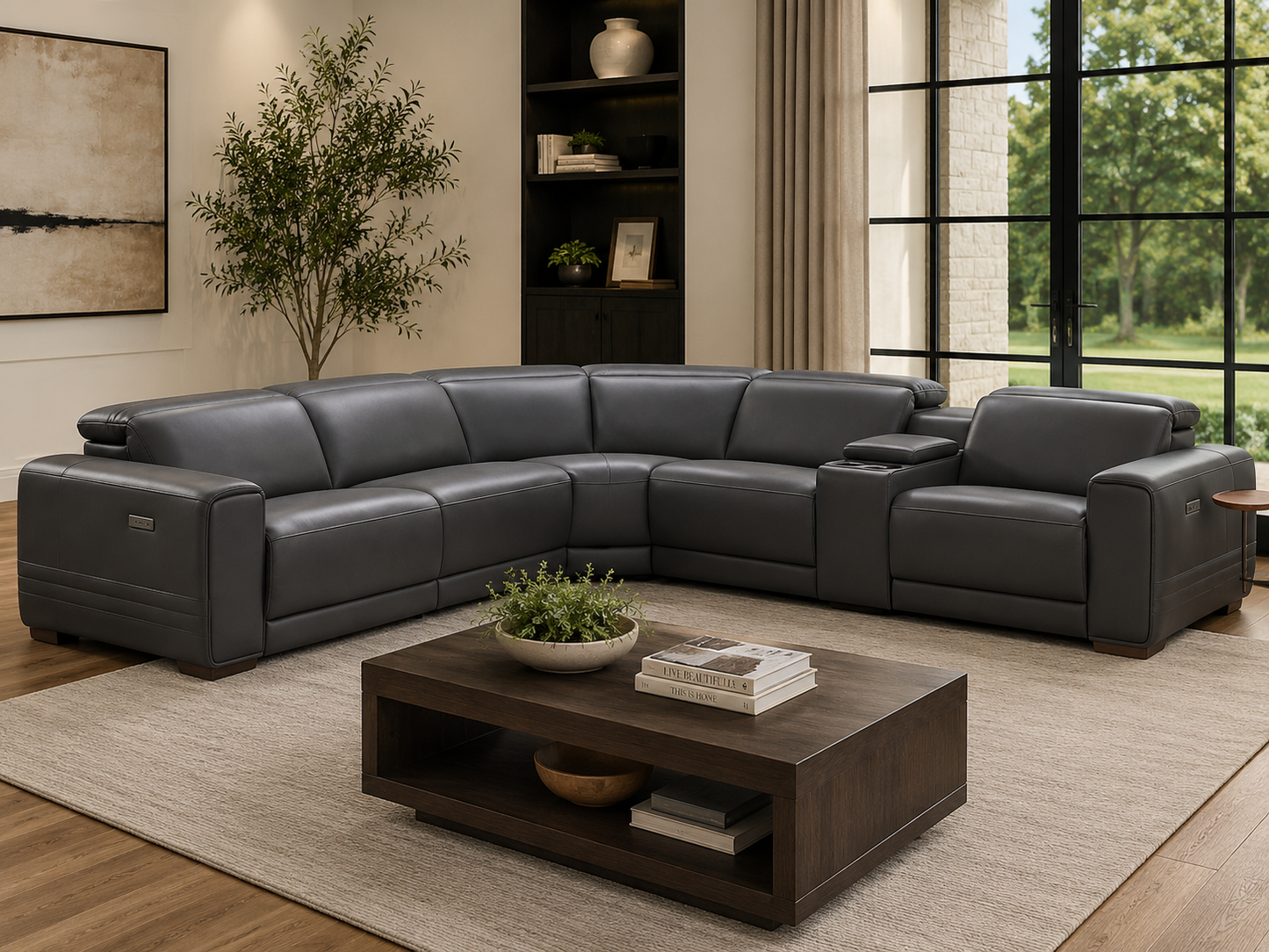 Aiden & Ivy 6-Piece Power Reclining Leather Sectional with Storage Console