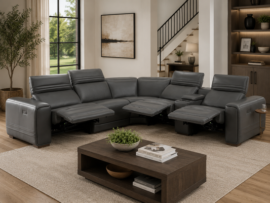 Aiden & Ivy 6-Piece Power Reclining Leather Sectional with Storage Console