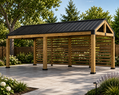 Newville Wood Carport with Privacy Wall & Rain Gutter – 10' x 20'