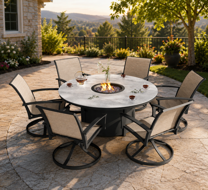 Agio 7-Piece Fire Dining Set with Swivel Rockers