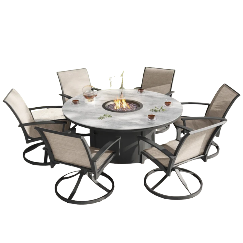 Agio 7-Piece Fire Dining Set with Swivel Rockers