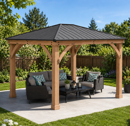 Yardistry 12' x 10' Wood Gazebo with Aluminum Hardtop Roof