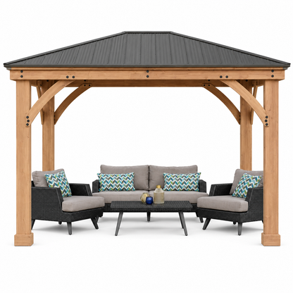 Yardistry 12' x 10' Wood Gazebo with Aluminum Hardtop Roof
