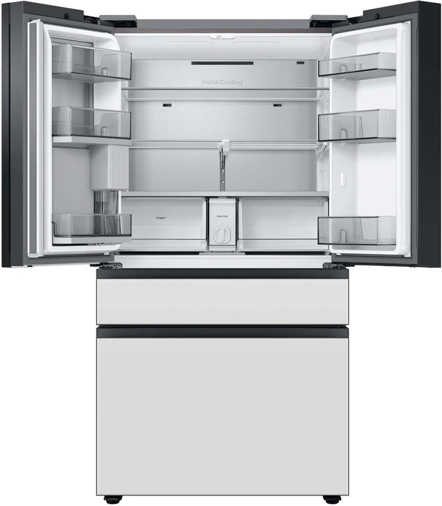 Bespoke 36 in. 29 cu. ft. Standard Depth 4-Door French Door Smart Refrigerator in White Glass with Beverage Center