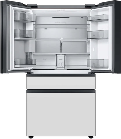 Bespoke 36 in. 29 cu. ft. Standard Depth 4-Door French Door Smart Refrigerator in White Glass with Beverage Center