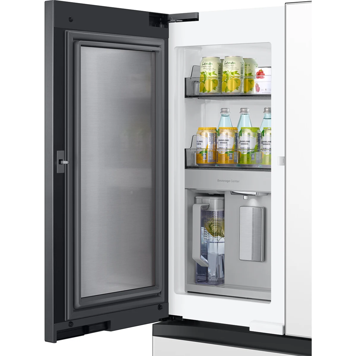 Bespoke 36 in. 29 cu. ft. Standard Depth 4-Door French Door Smart Refrigerator in White Glass with Beverage Center