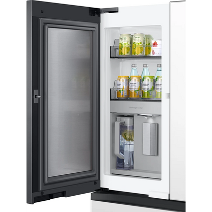 Bespoke 36 in. 29 cu. ft. Standard Depth 4-Door French Door Smart Refrigerator in White Glass with Beverage Center