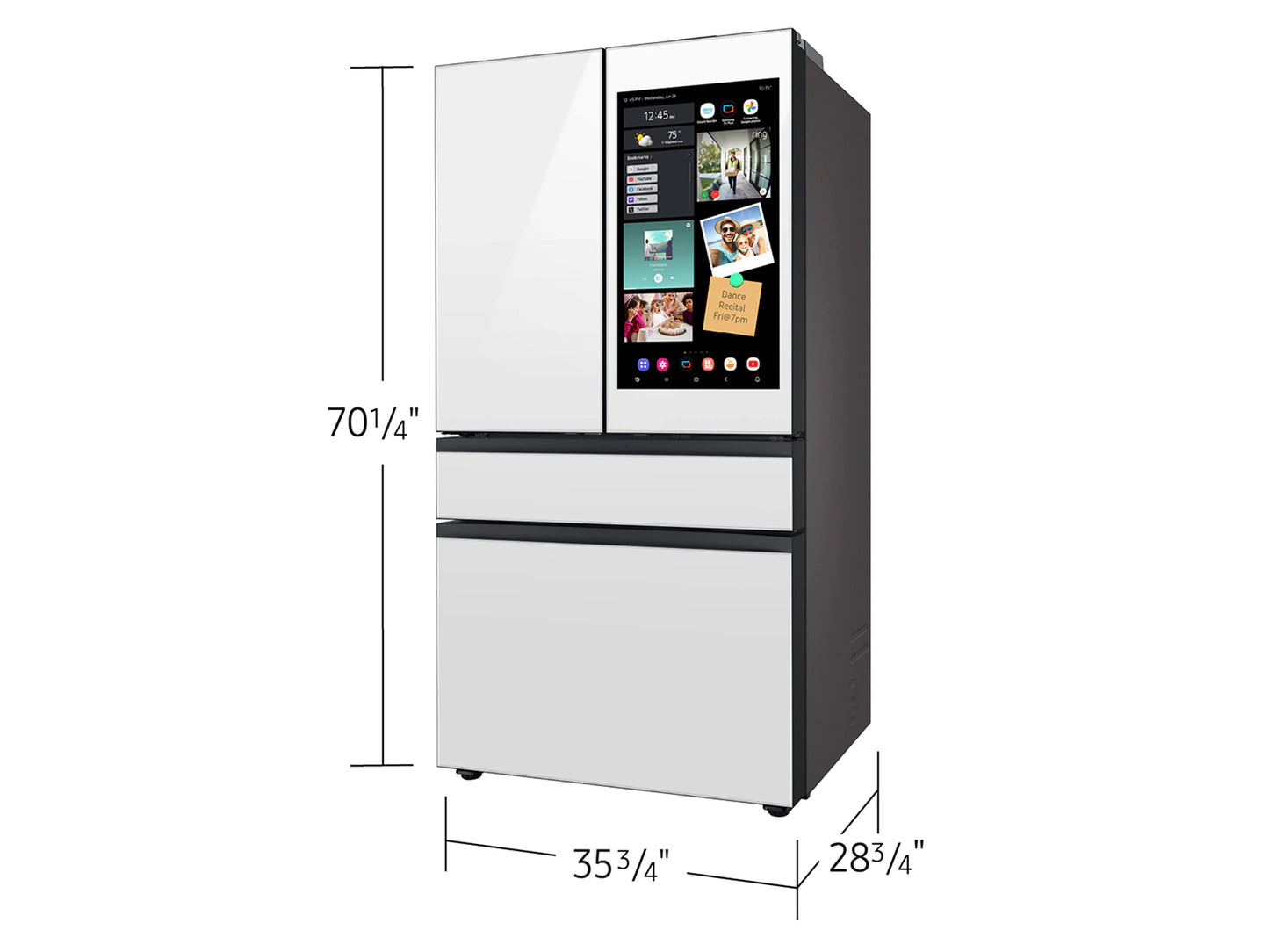 Bespoke 36 in. 23 cu. ft. Counter Depth 4-Door French Door Refrigerator in White Glass with AI Family Hub Plus